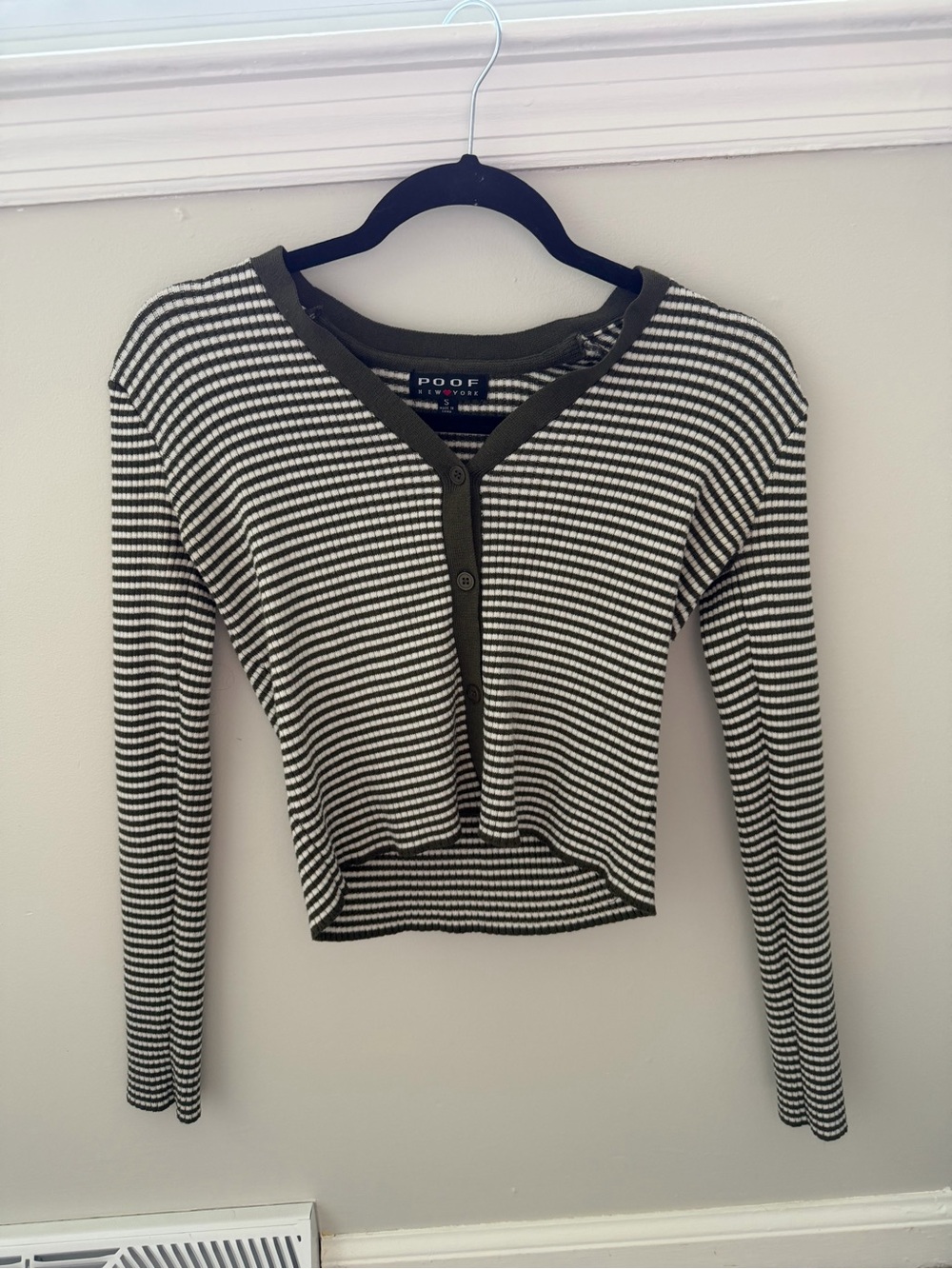 Y2K Poof! Green & White Striped Cropped Long-Sleeve